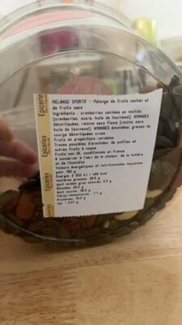 Mélange sportif nutrition facts table