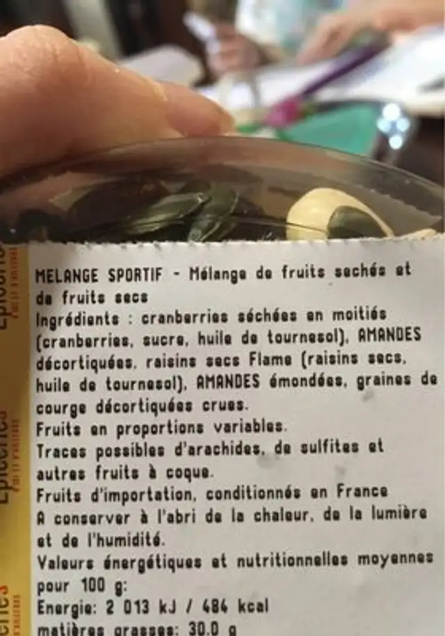 Melange sportif ingredients label