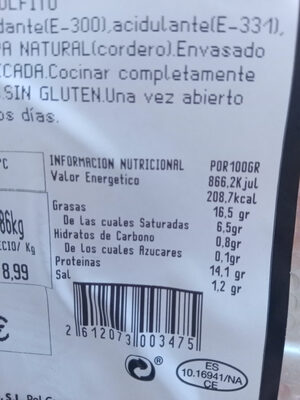 longaniza fresca de cerdo nutrition facts table