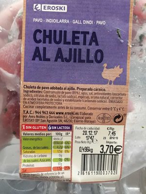 Chuleta de pavo al ajillo front packaging