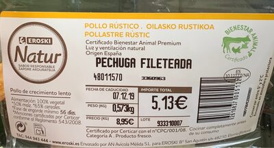 Pechuga fileteada de pollo front packaging