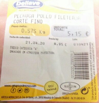 Pechuga de pollo fileteada corte fino