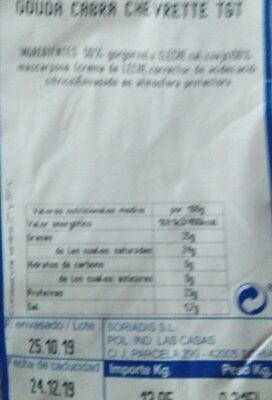 Gouda cabra chevrette nutrition facts table