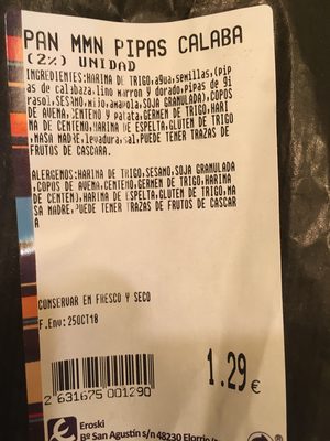 Pan pipas de calabaza front packaging