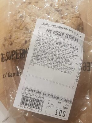 Pan burguer cereales front packaging
