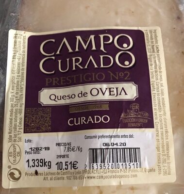 Queso de oveja curado front packaging