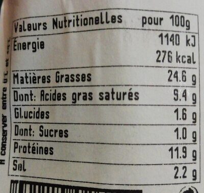 Saucisson à l'ail morceau nutrition facts table