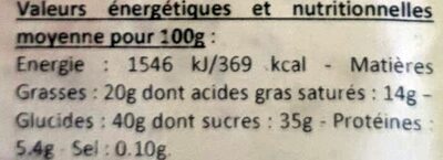 Moelleux au chocolat décongelé nutrition facts table