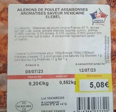 Ailerons de poulet saveur mexicaine front packaging