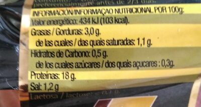 Solomillo de cerdo Barbacoa nutrition facts table