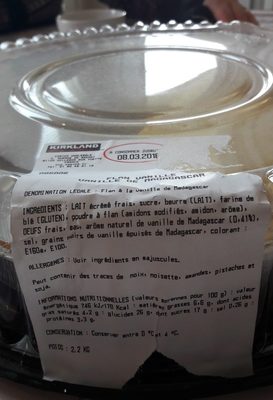 flan patissier ingredients label