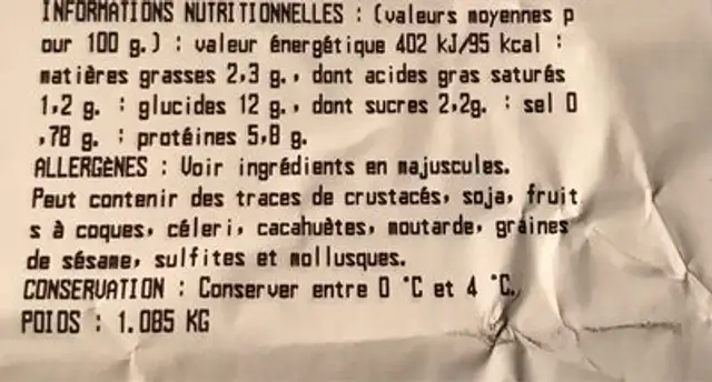 Salade cesar au poulet nutrition facts table