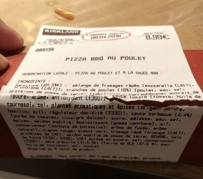 Pizza Costco poulet barbecue ingredients label