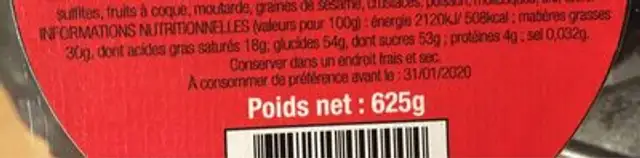Peppermint Bark nutrition facts table