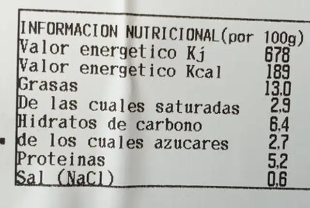 Albóndigas con tomate nutrition facts table