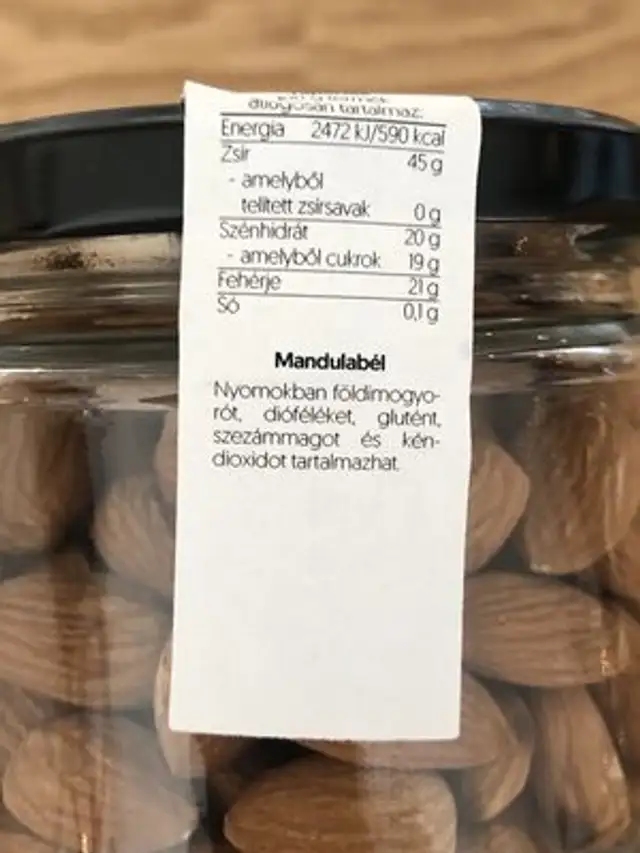 Mandulabél ingredients label