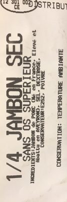 1/4 de jambon sec ingredients label