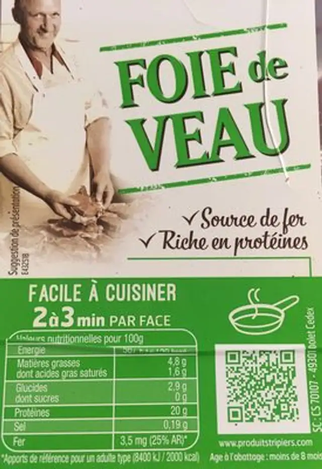 Foie de veau ingredients label
