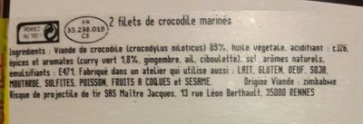 Filets de crocodile au curry vert ingredients label