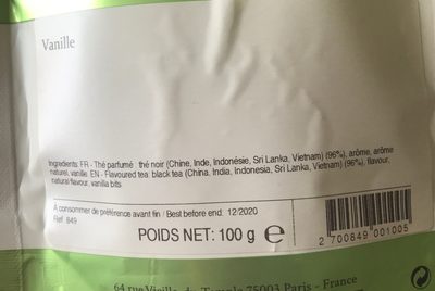 The noir parfumé vanille ingredients label