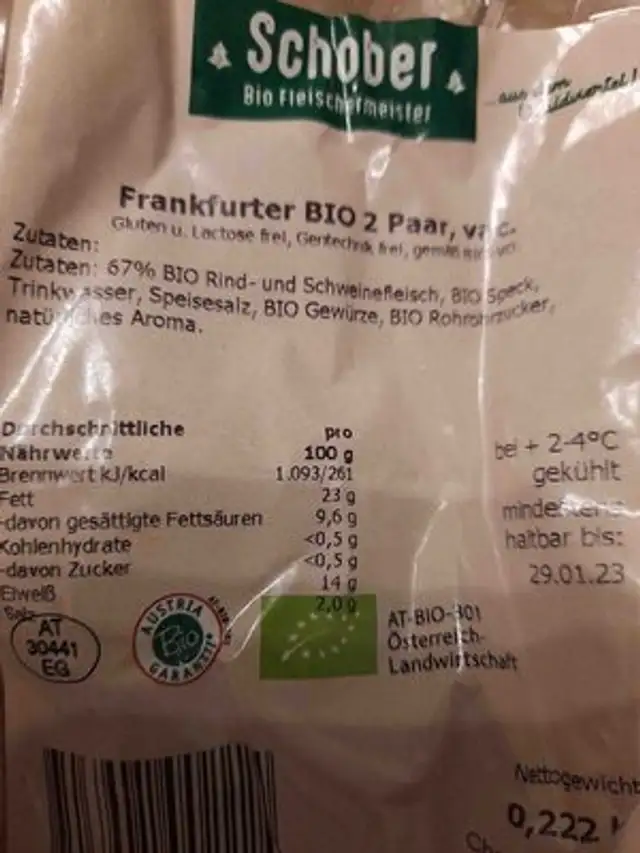 Frankfurter Bio front packaging