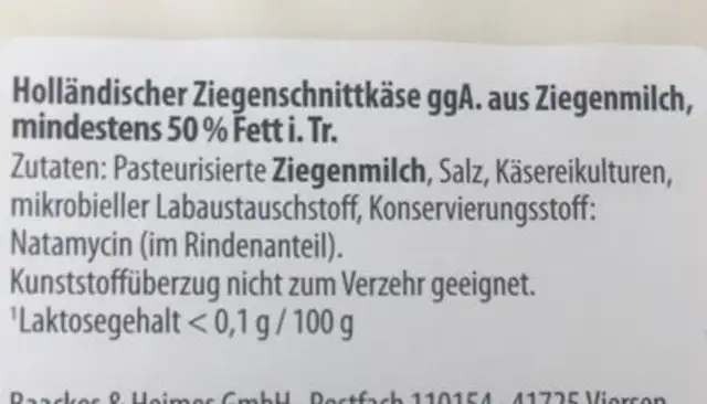 Ziegenkäse / Fromages de chèvre ingredients label