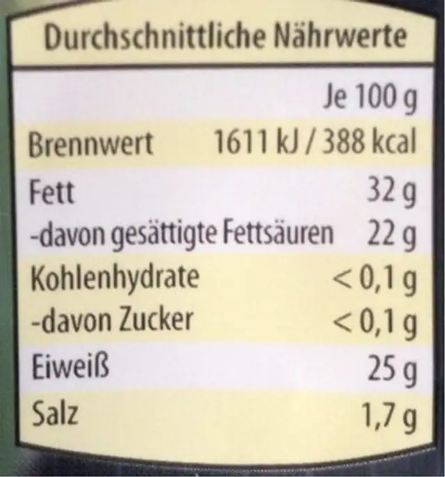 Ziegenkäse nutrition facts table