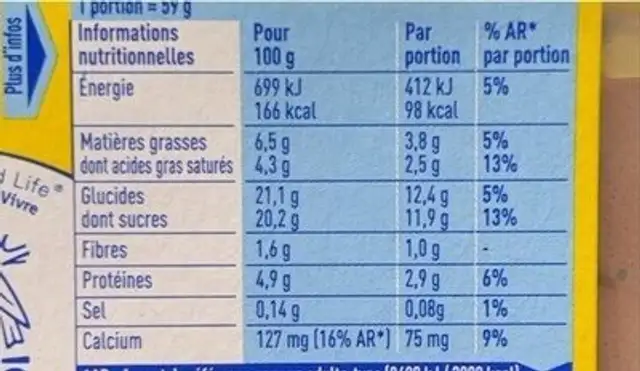 Secret de mousse nutrition facts table
