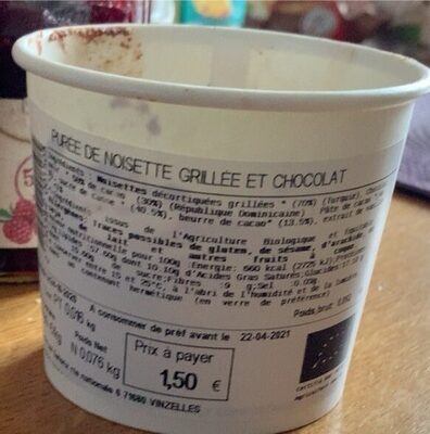 Purée de noisette grillée et chocolat