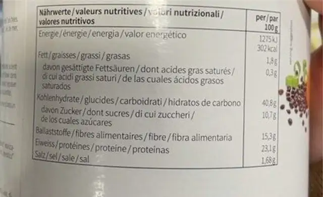 Bio Lunch Bowl Lentils nutrition facts table