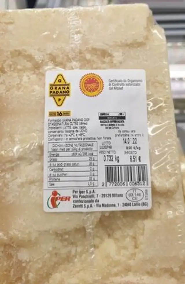 Grana padano dop 16 mesi Iper front packaging