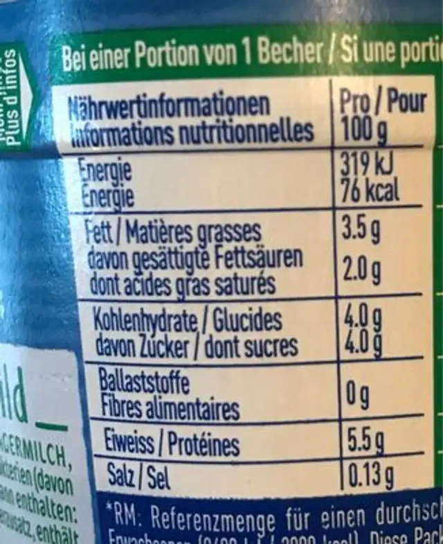 LC1 Probiotic nutrition facts table