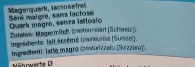 Skyr ingredients label