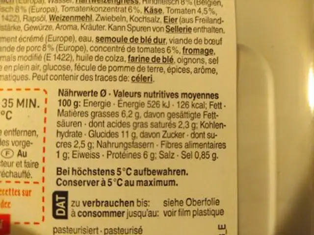 Lasagne Bolognese nutrition facts table