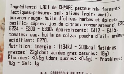 Chèvre tapenade olive nutrition facts table