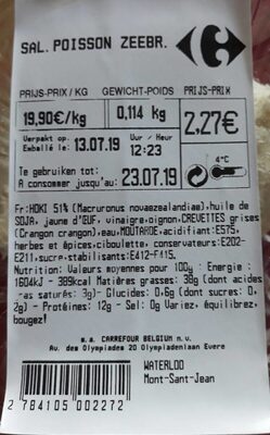 Salade de poissons nutrition facts table