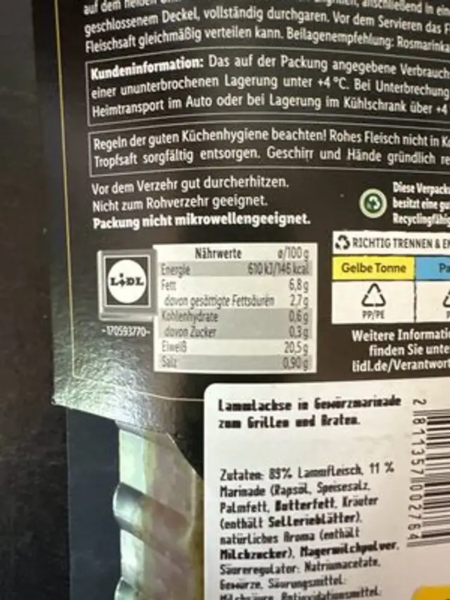Lammlachse nutrition facts table