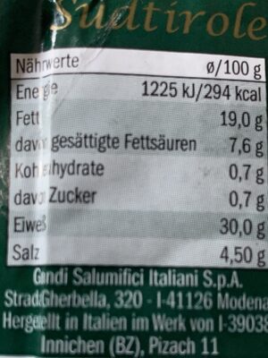 Südtiroler Speck g.g.A nutrition facts table
