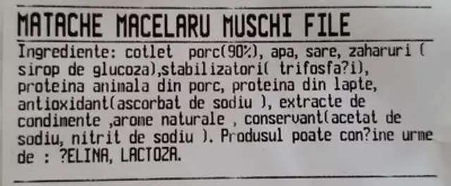 Mușchi file ingredients label
