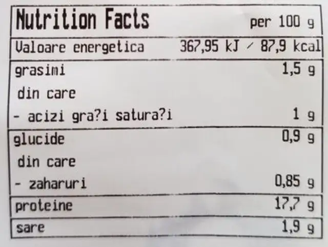 Mușchi file nutrition facts table
