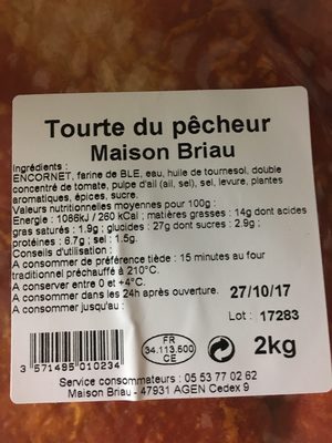 La tourte du pecheur ingredients label
