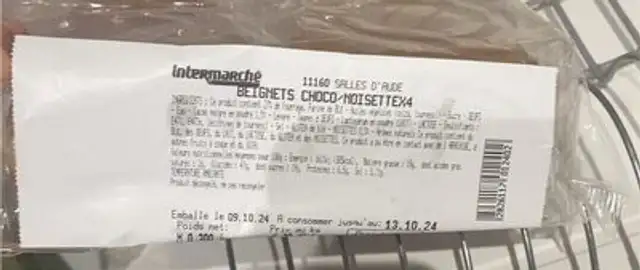 Beignets chocolat/noisette x4 décongelé front packaging