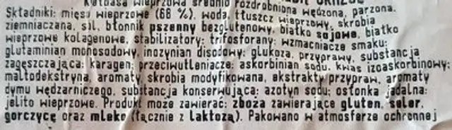Kiełbasa Śląska ingredients label