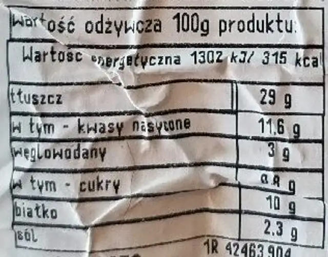 Kiełbasa Śląska nutrition facts table