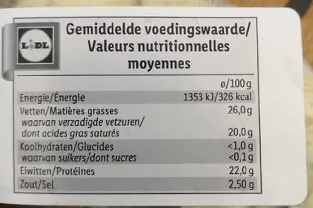 Fourme d'Ambert nutrition facts table