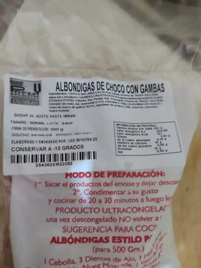 Albóndigas de choco con gambas front packaging