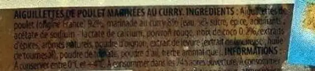 Aiguillettes de Poulet ingredients label