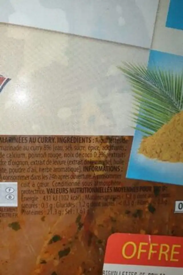 Aiguillettes de Poulet nutrition facts table