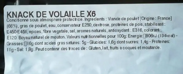 Knack de volaille x6 nutrition facts table