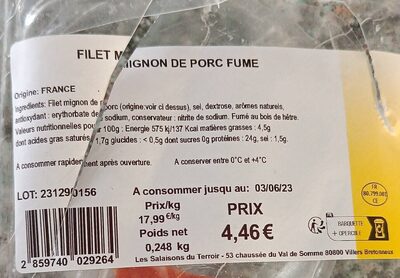 Filet mignon de porc fumé front packaging
